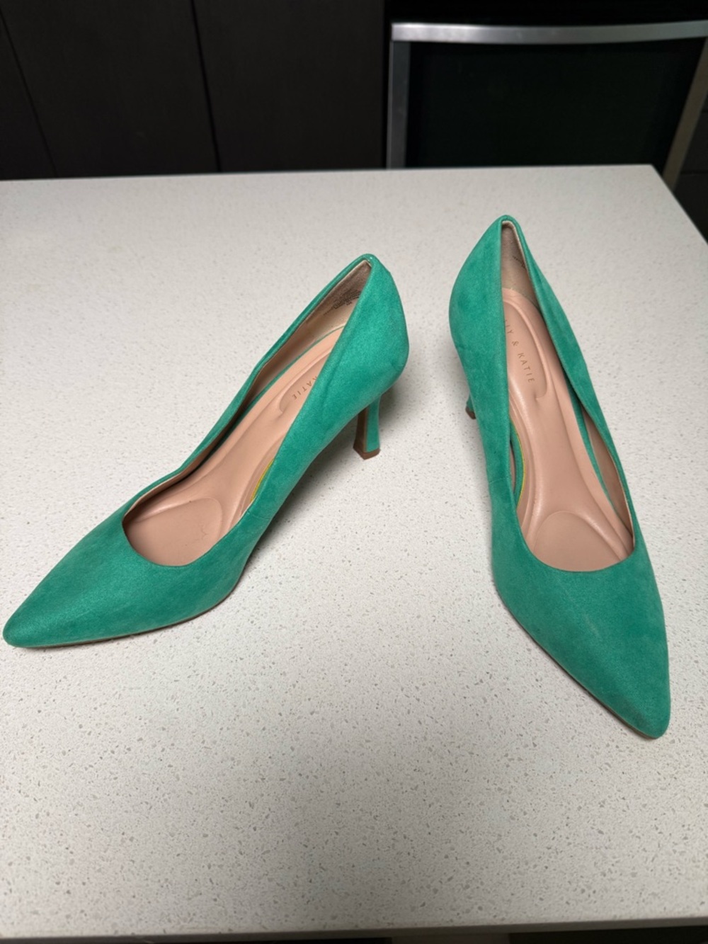 Kelly & Katie Teal Green Suede Pointed-Toe Pumps